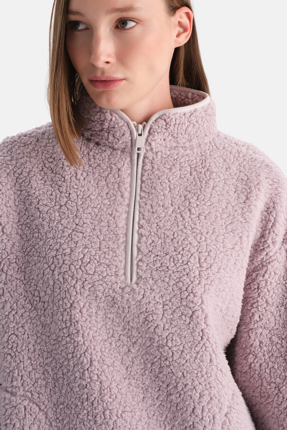 Lila Kadın Yarım Fermuarlı Sweatshırt
