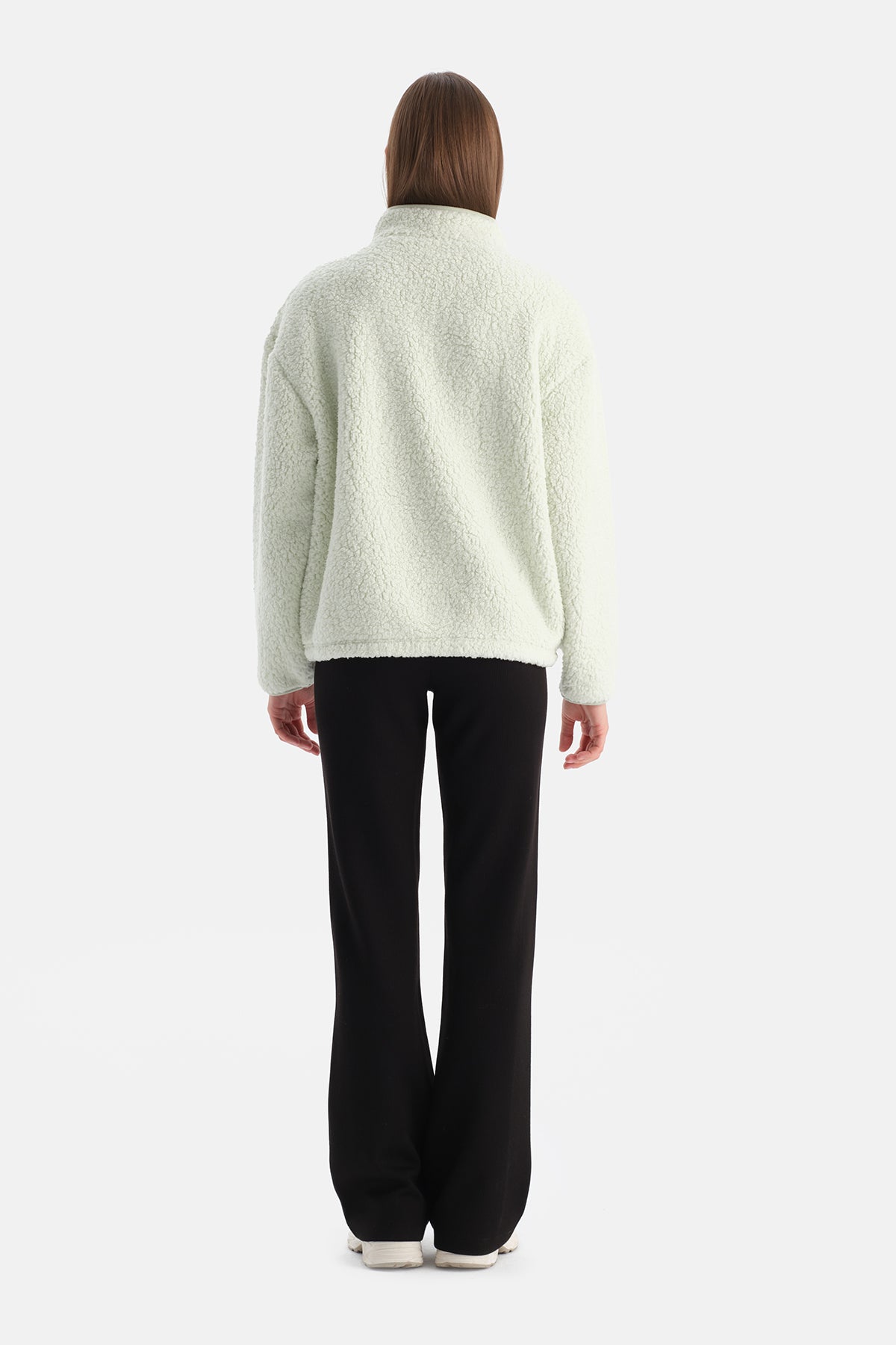 Mint Yeşili Kadın Yarım Fermuarlı Sweatshırt