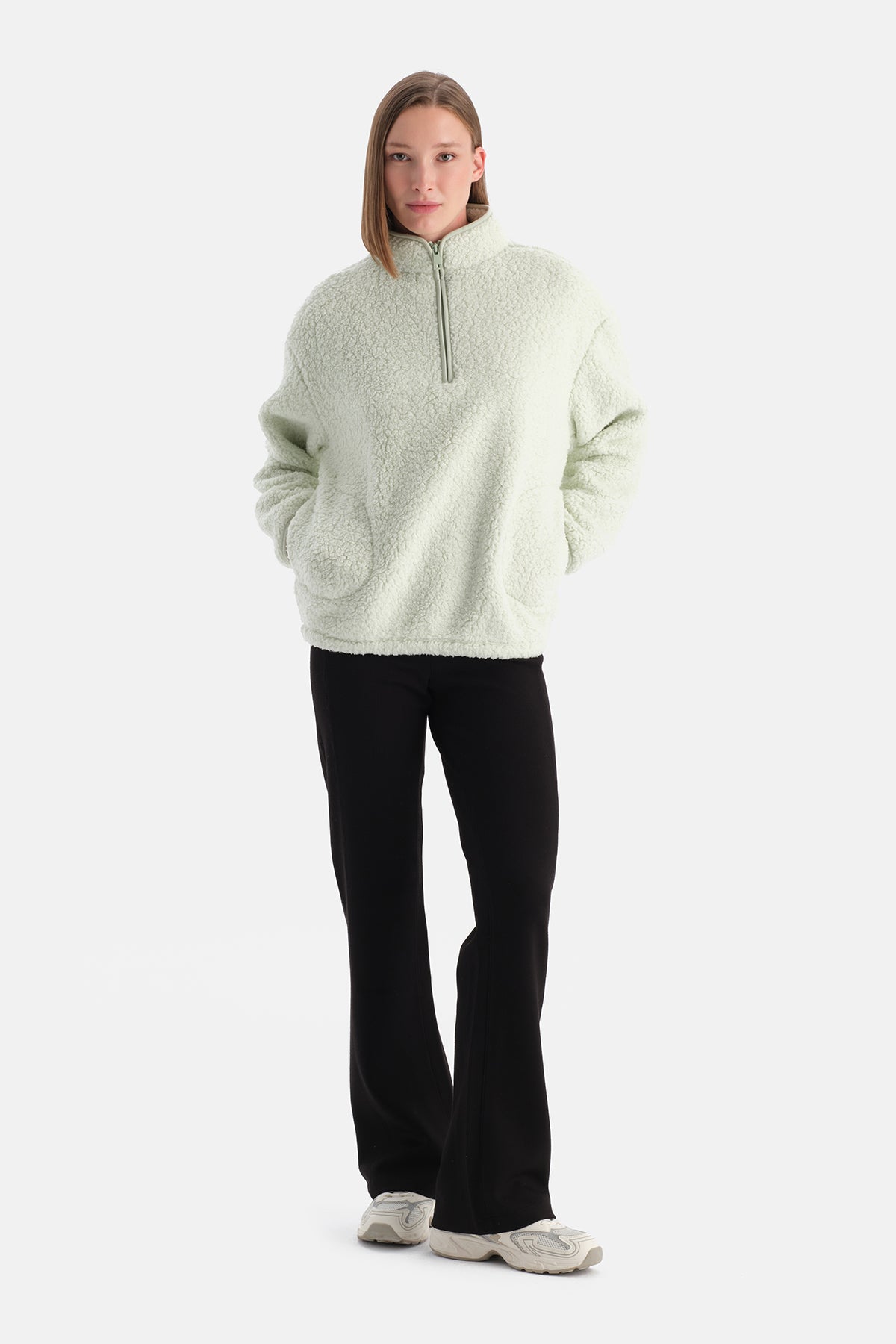 Mint Yeşili Kadın Yarım Fermuarlı Sweatshırt