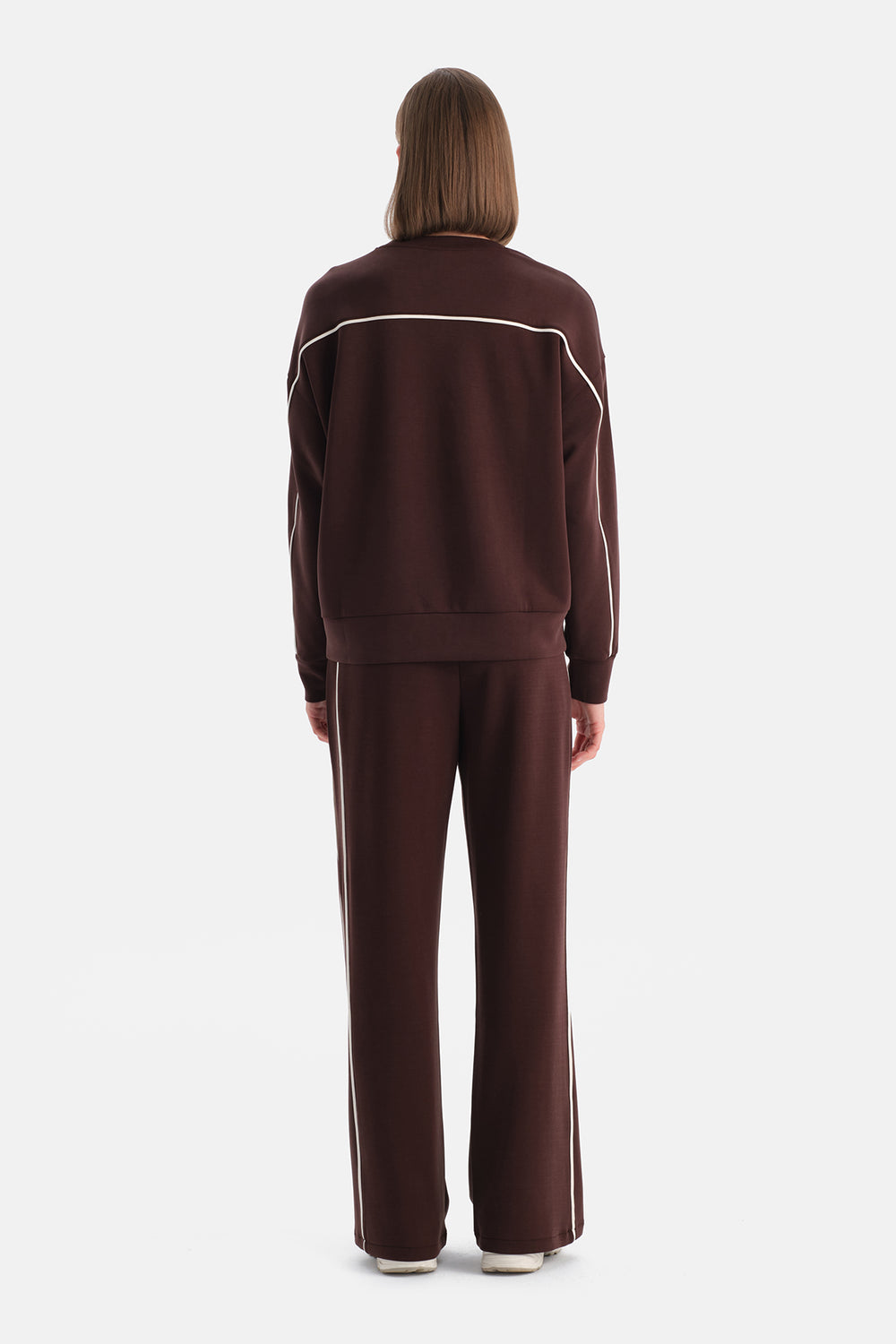 Kahverengi Kadın Modal Biye Detaylı Sweatshirt