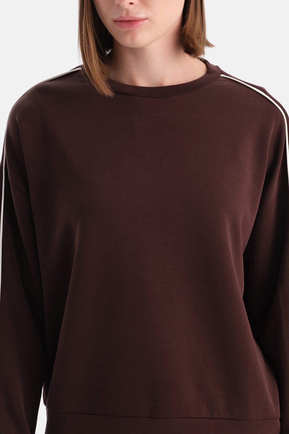 Kahverengi Kadın Modal Biye Detaylı Sweatshirt