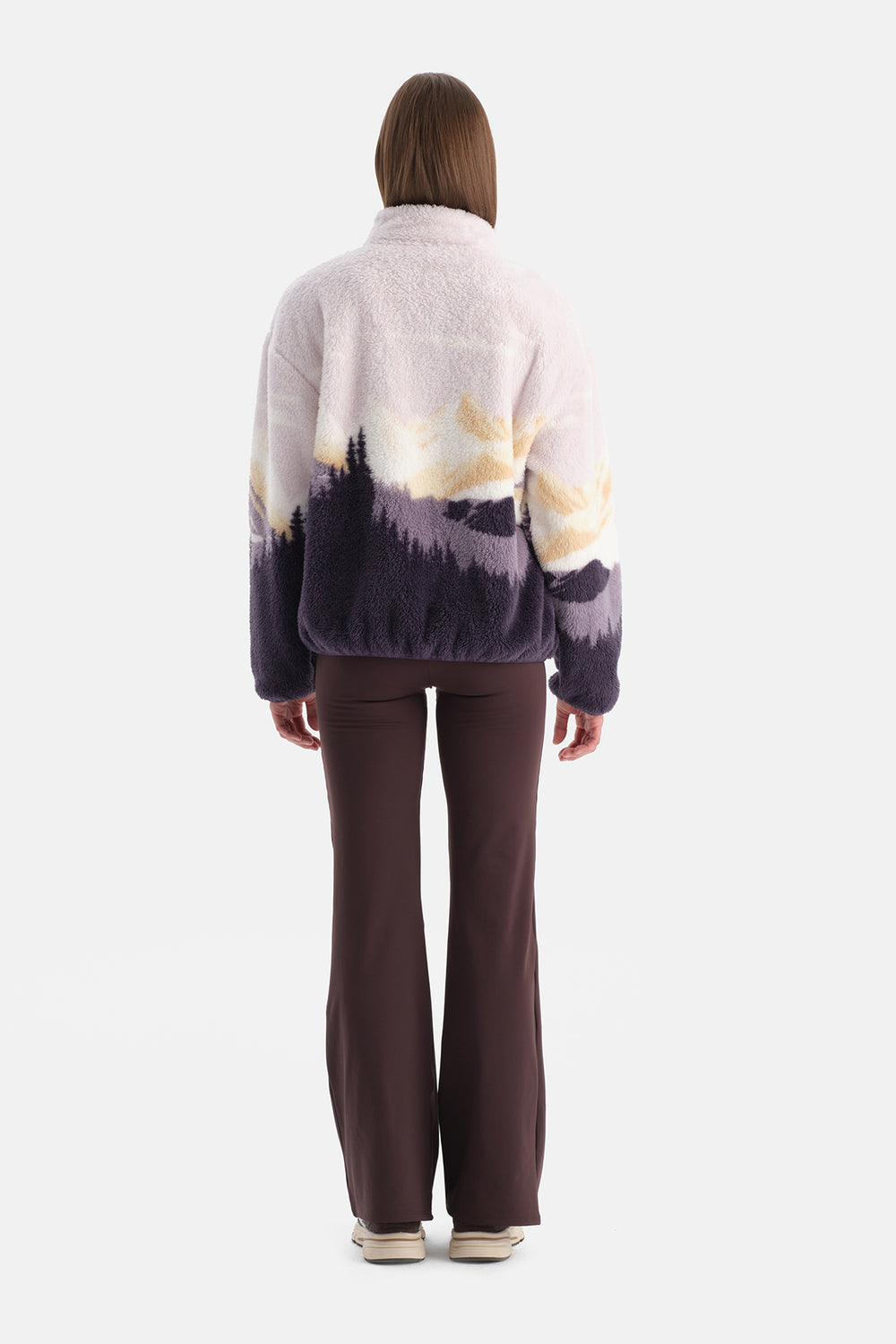 Multicolor Kadın Dağ Baskılı Polar Sweatshirt