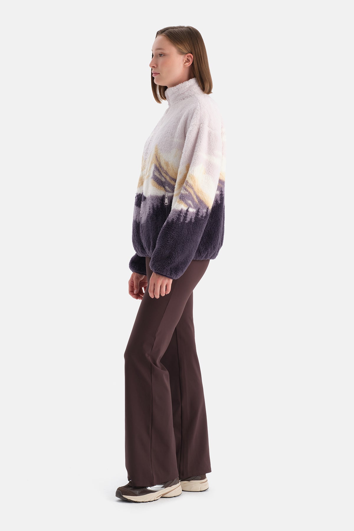 Multicolor Kadın Dağ Baskılı Polar Sweatshirt