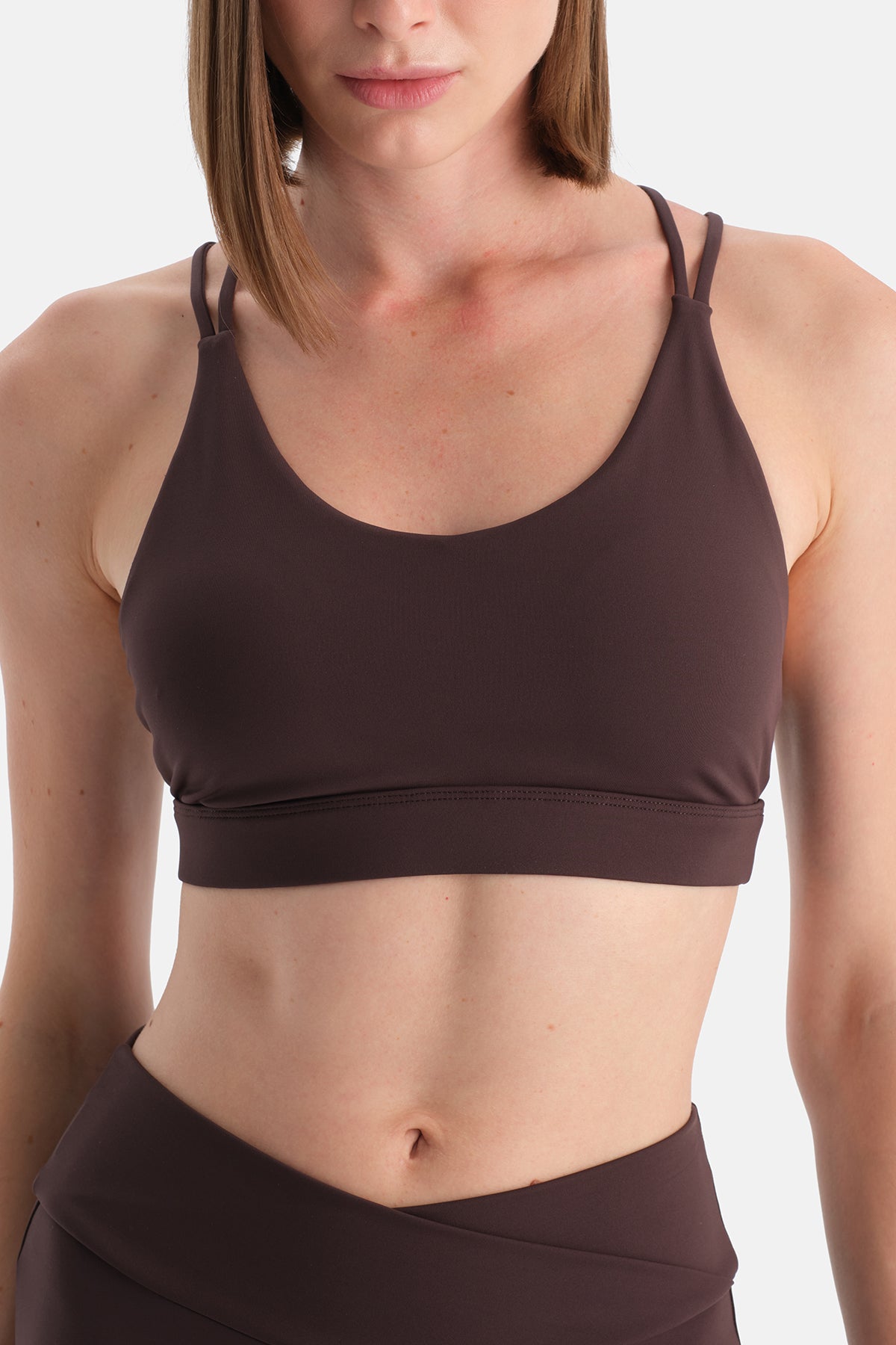 Koyu Kahve Kadın Sırt Çapraz Askılı Sporcu Sütyeni