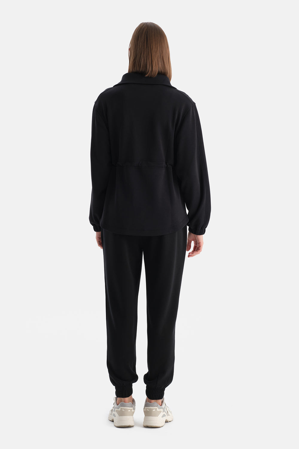 Siyah Kadın Bel Büzgülü Uzun Modal Sweatshirt