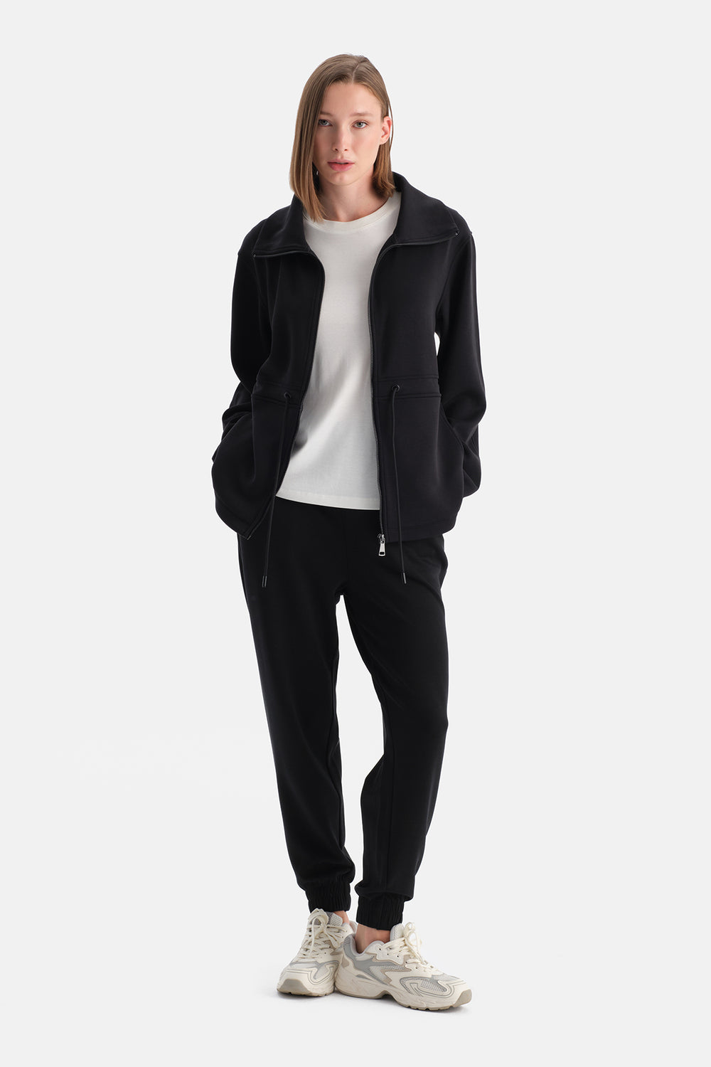 Siyah Kadın Bel Büzgülü Uzun Modal Sweatshirt
