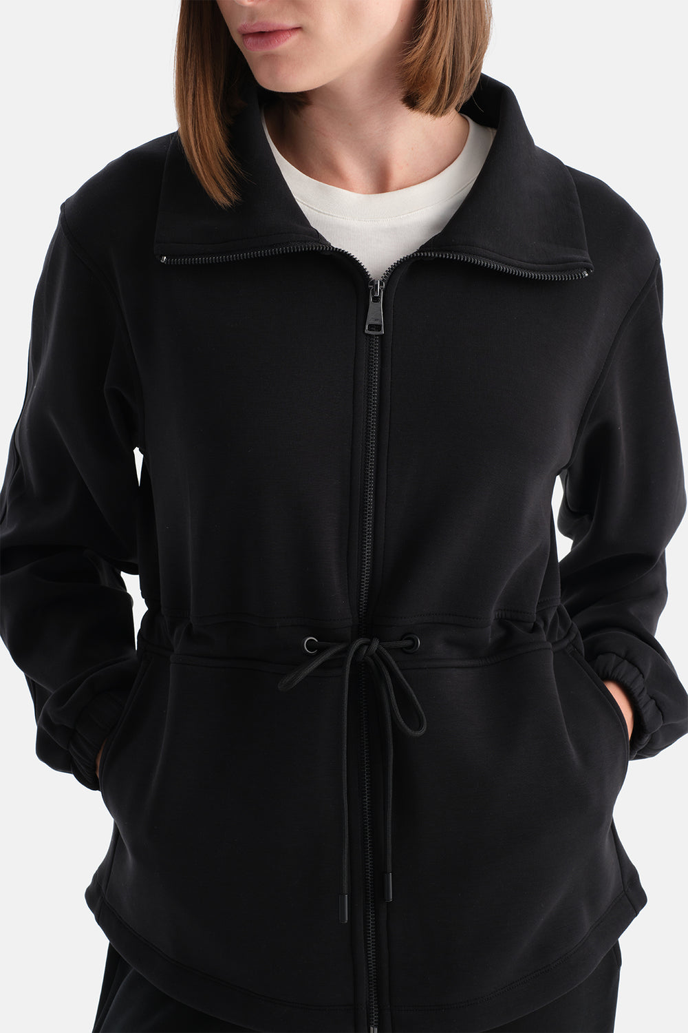 Siyah Kadın Bel Büzgülü Uzun Modal Sweatshirt