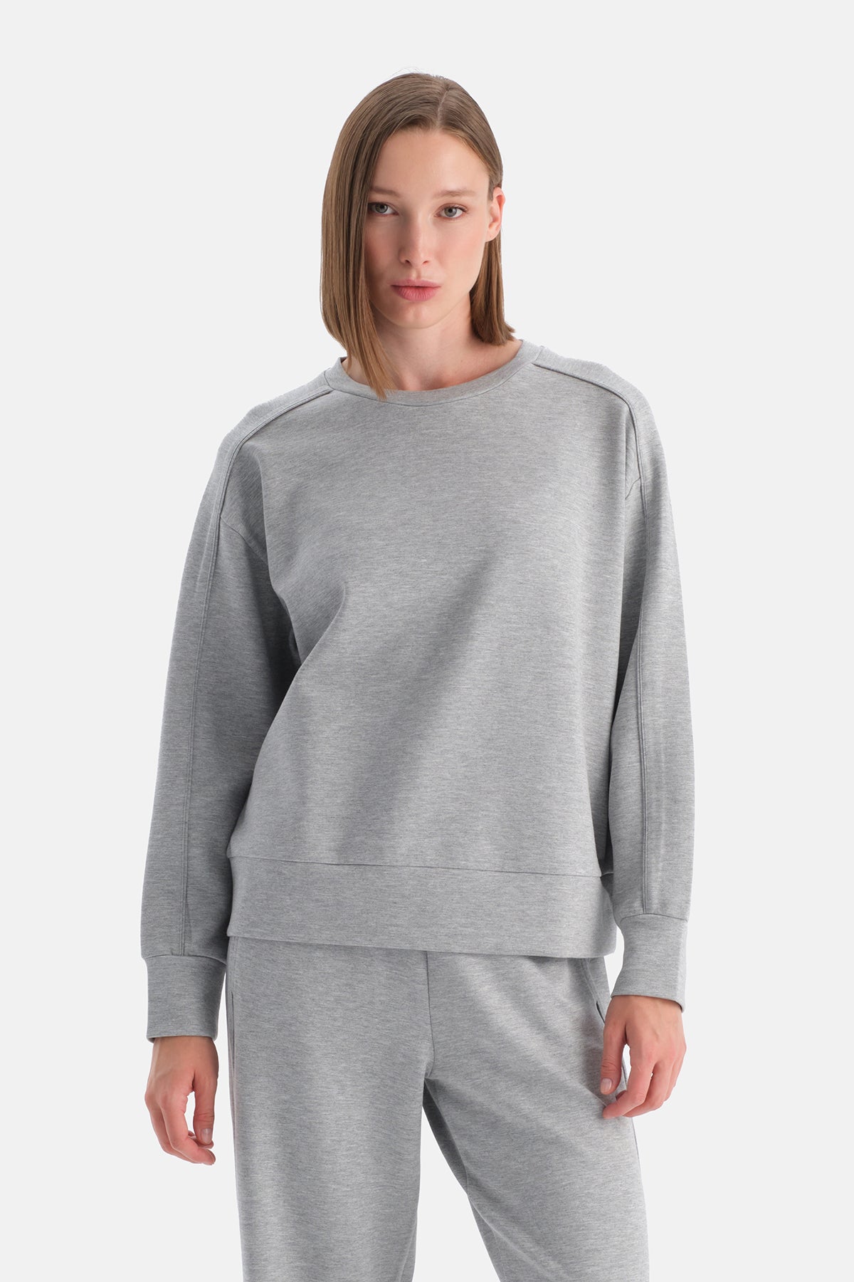 Gri Melanj Bisiklet Yaka Sweatshirt