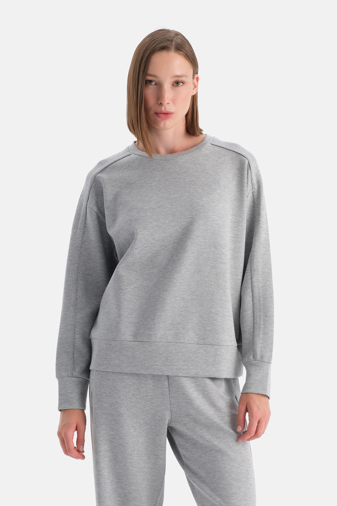 Gri Melanj Bisiklet Yaka Sweatshirt