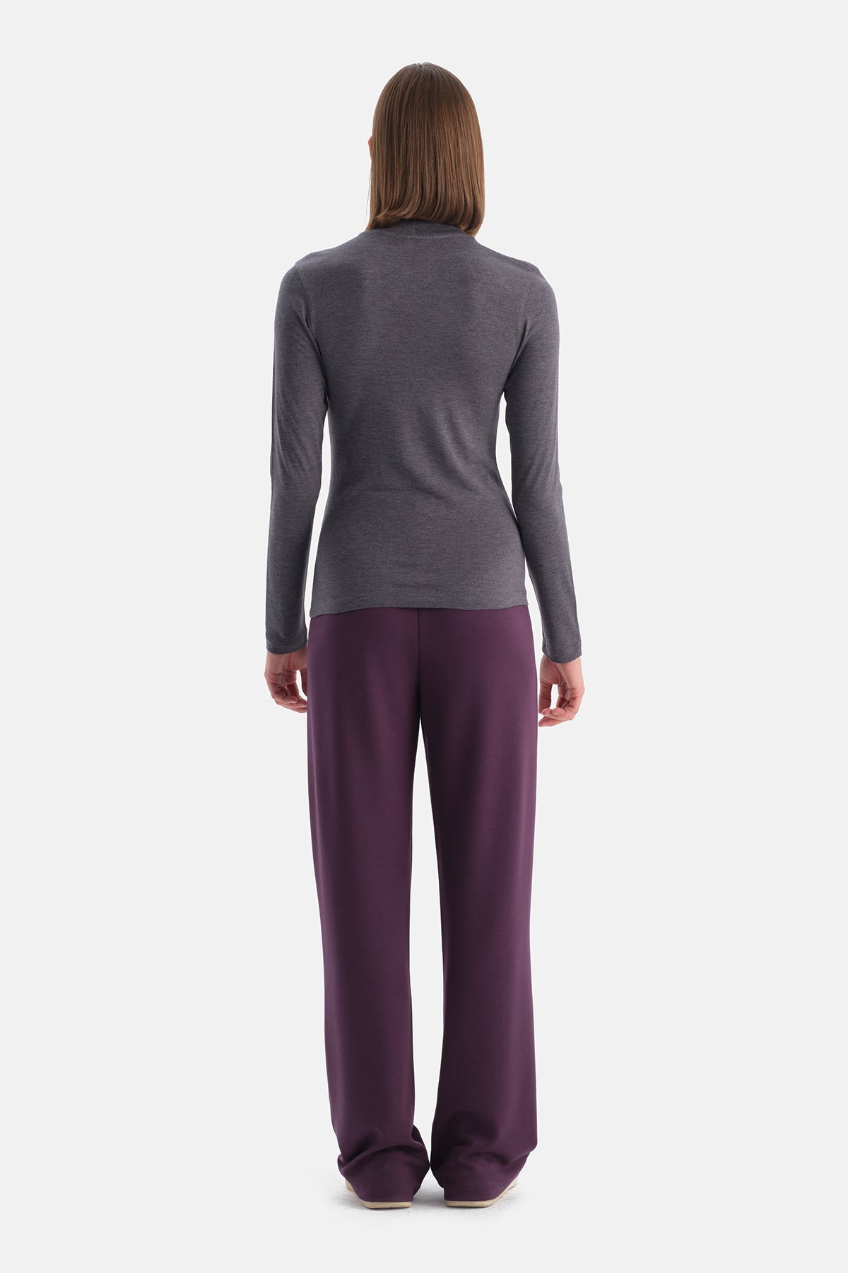 Antrasit Melanj Travel Balıkçı Yaka Uzun Kollu Bluz