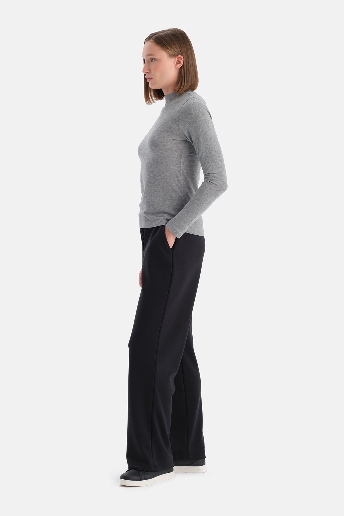 Gri Melanj Travel Balıkçı Yaka Uzun Kollu Bluz