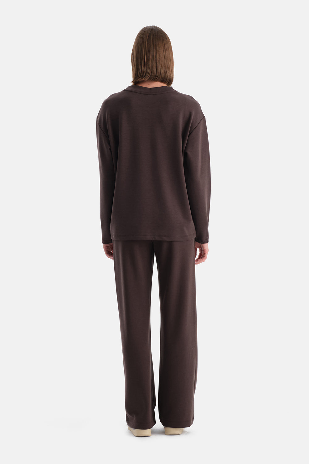 Koyu Kahve Düşük Omuz Modal Oversize Sweatshirt