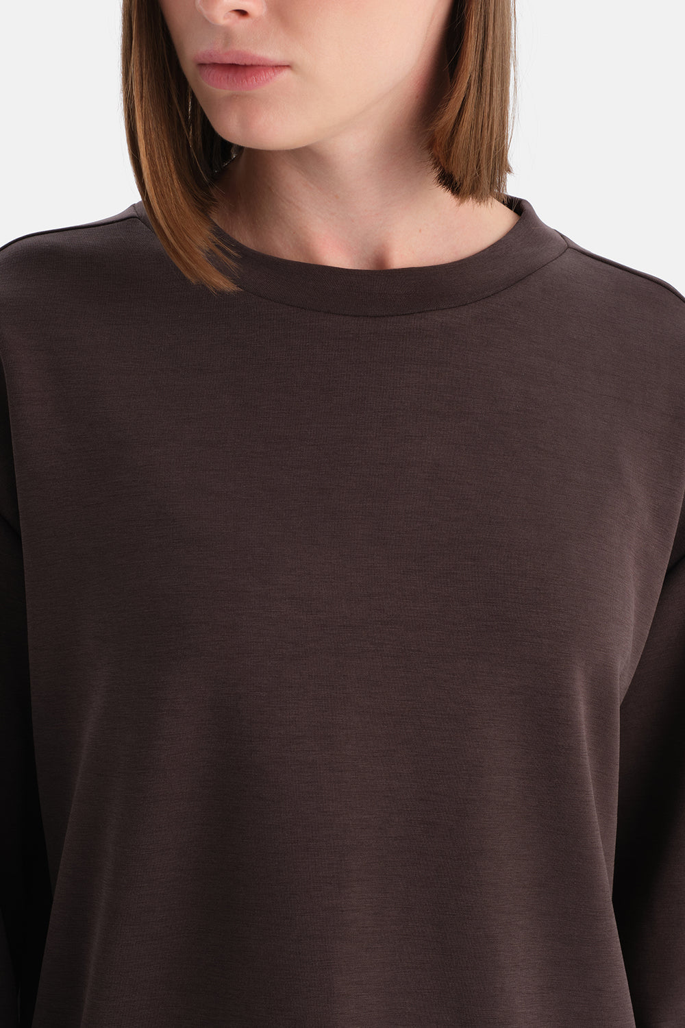 Koyu Kahve Düşük Omuz Modal Oversize Sweatshirt