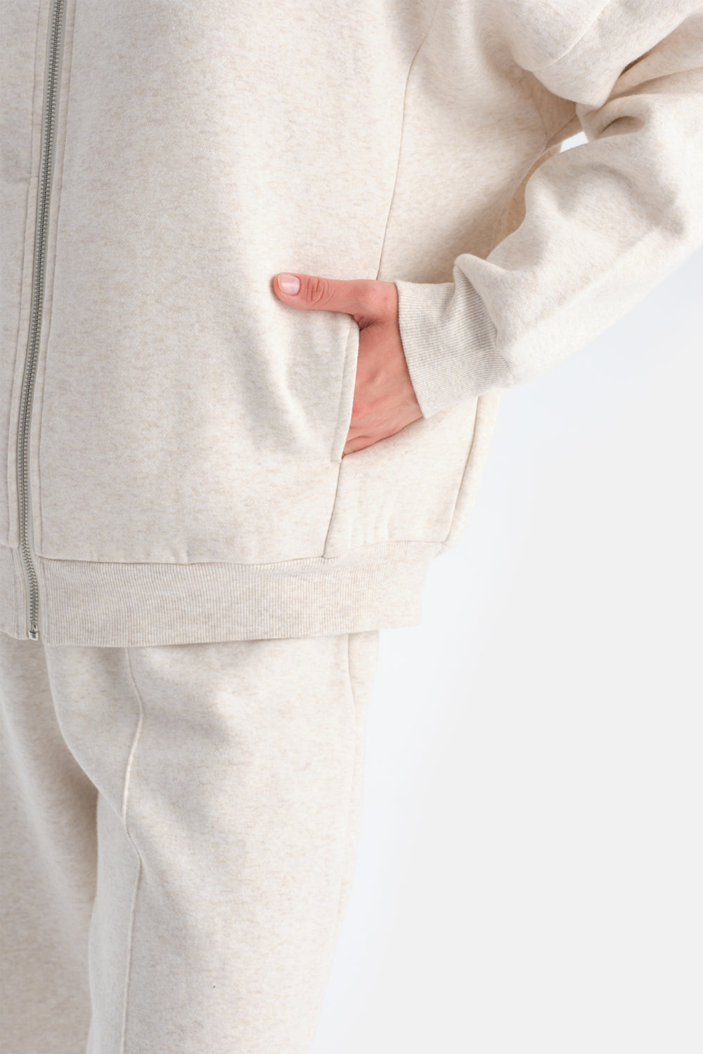 Ekru Melanj Travel Fermuarlı Üç İplik Sweatshirt