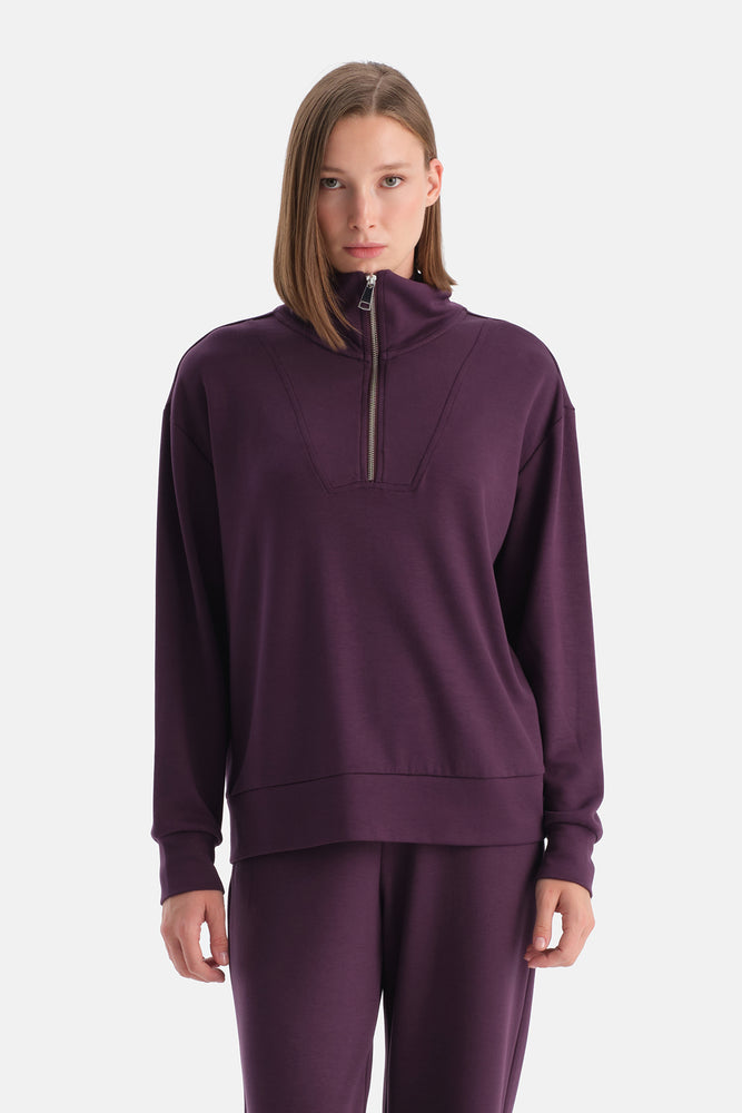 Mürdüm Travel Yarım Fermuarlı Sweatshirt