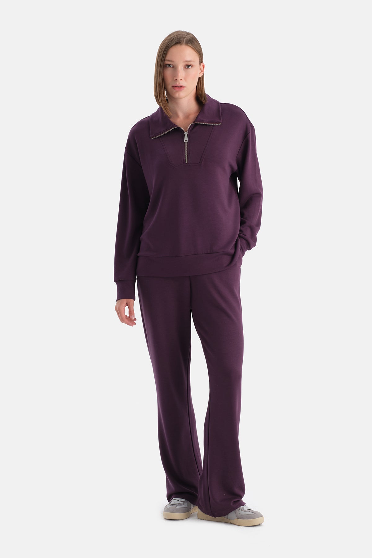 Mürdüm Travel Yarım Fermuarlı Sweatshirt