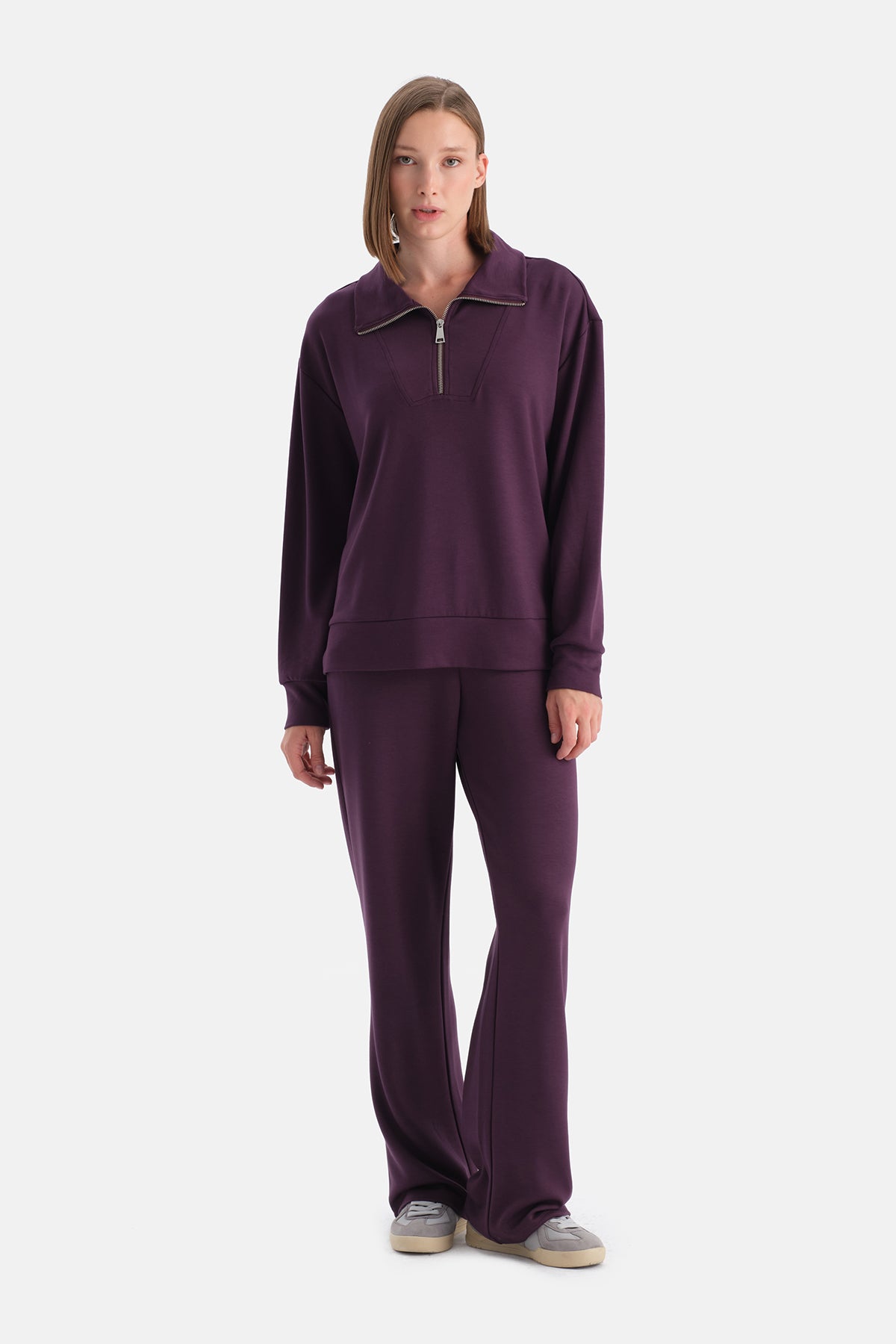 Mürdüm Travel Yarım Fermuarlı Sweatshirt