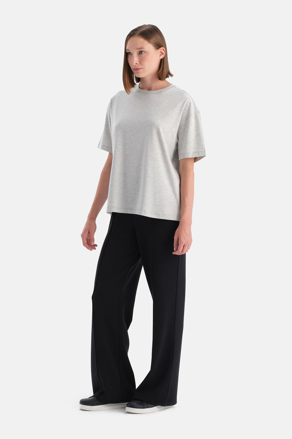 Gri Melanj Kadın Bisiklet Yaka Tişört