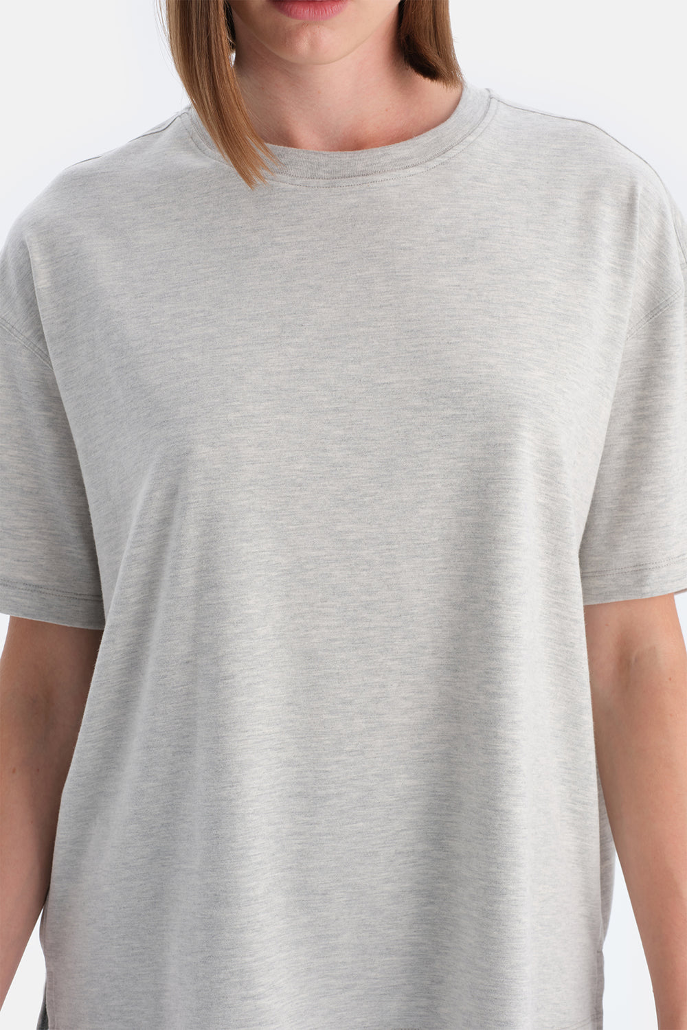 Gri Melanj Kadın Bisiklet Yaka Tişört