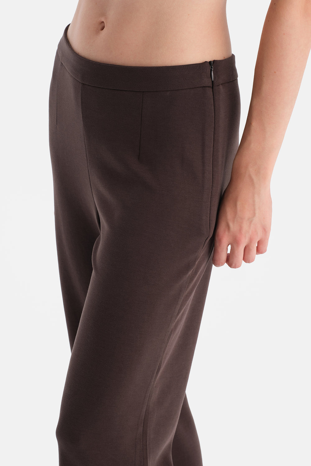 Koyu Kahve Gizli Fermuarlı Modal Pantolon