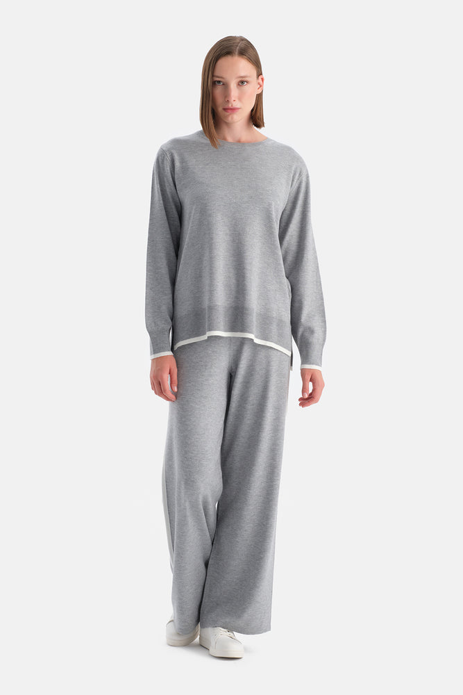 Gri Melanj Travel Biye Detaylı Pantolon