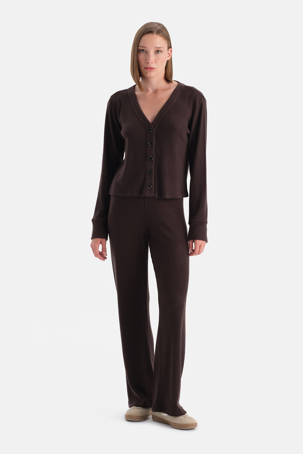 Koyu Kahve Bol Paça Kaşkorse Pantolon