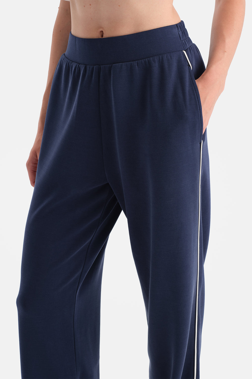 Lacivert Kadın Modal Tek Biye Detaylı Eşofman Altıı