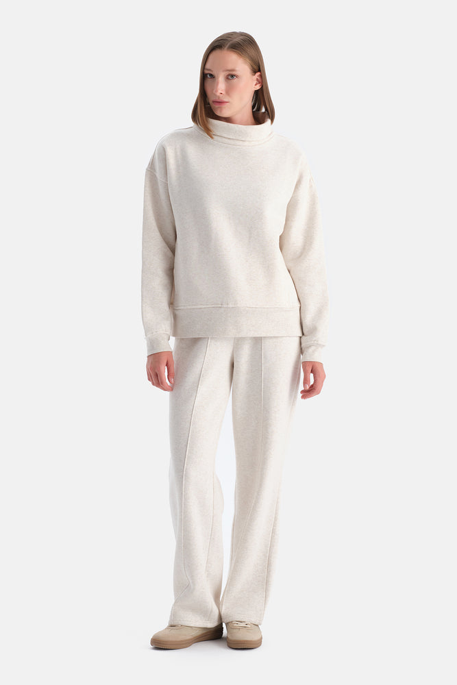 Ekru Melanj Travel Üç İplik Nervürlü Pantolon