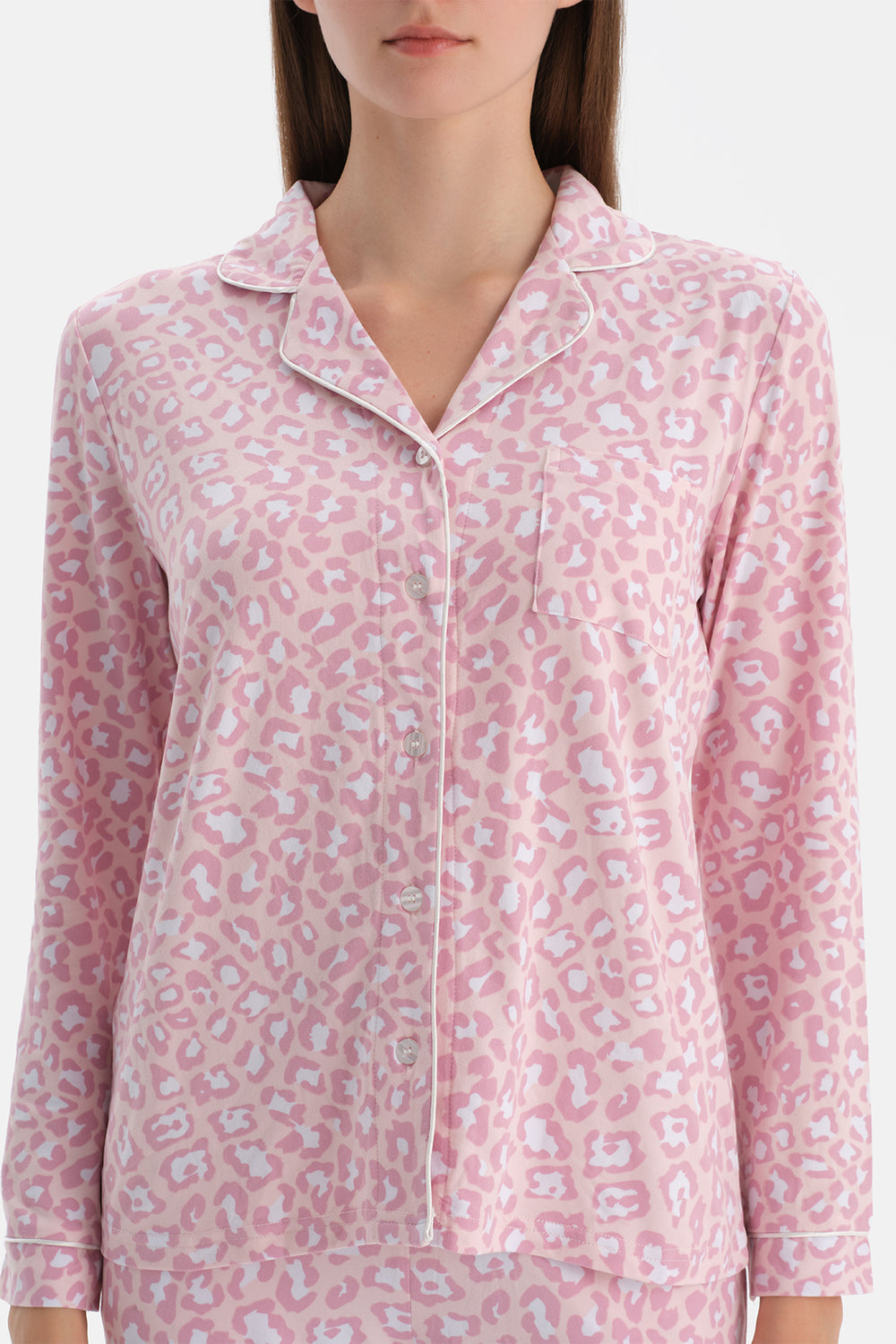 Açık Pembe Leopar Desenli Termal Pijama Takımı