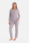 Açık Gri Çiçekli Termal Pijama Takımı