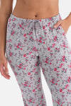 Açık Gri Çiçekli Termal Pijama Takımı