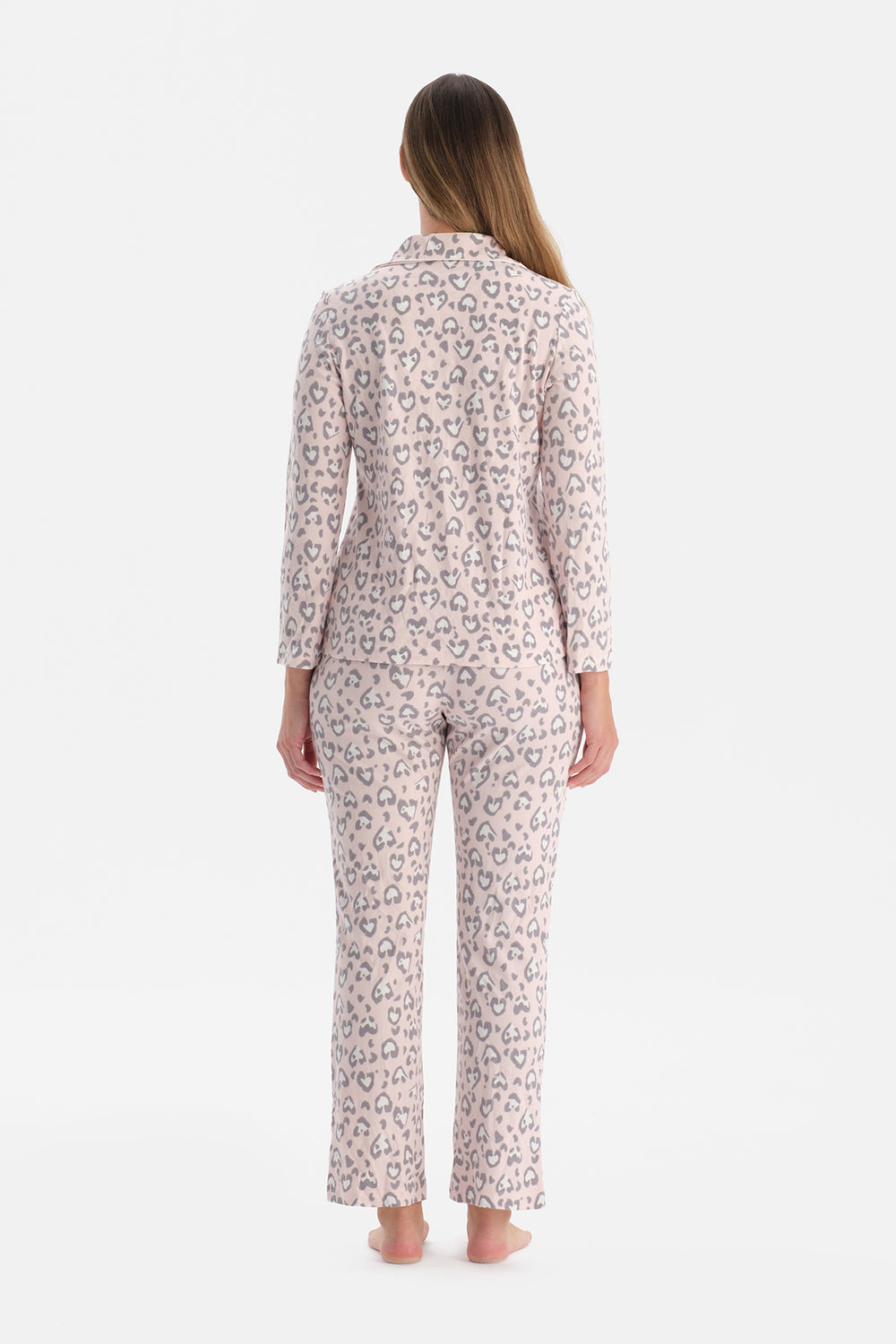 Açık Pembe Leopar Desenli Waffle Pijama Takımı