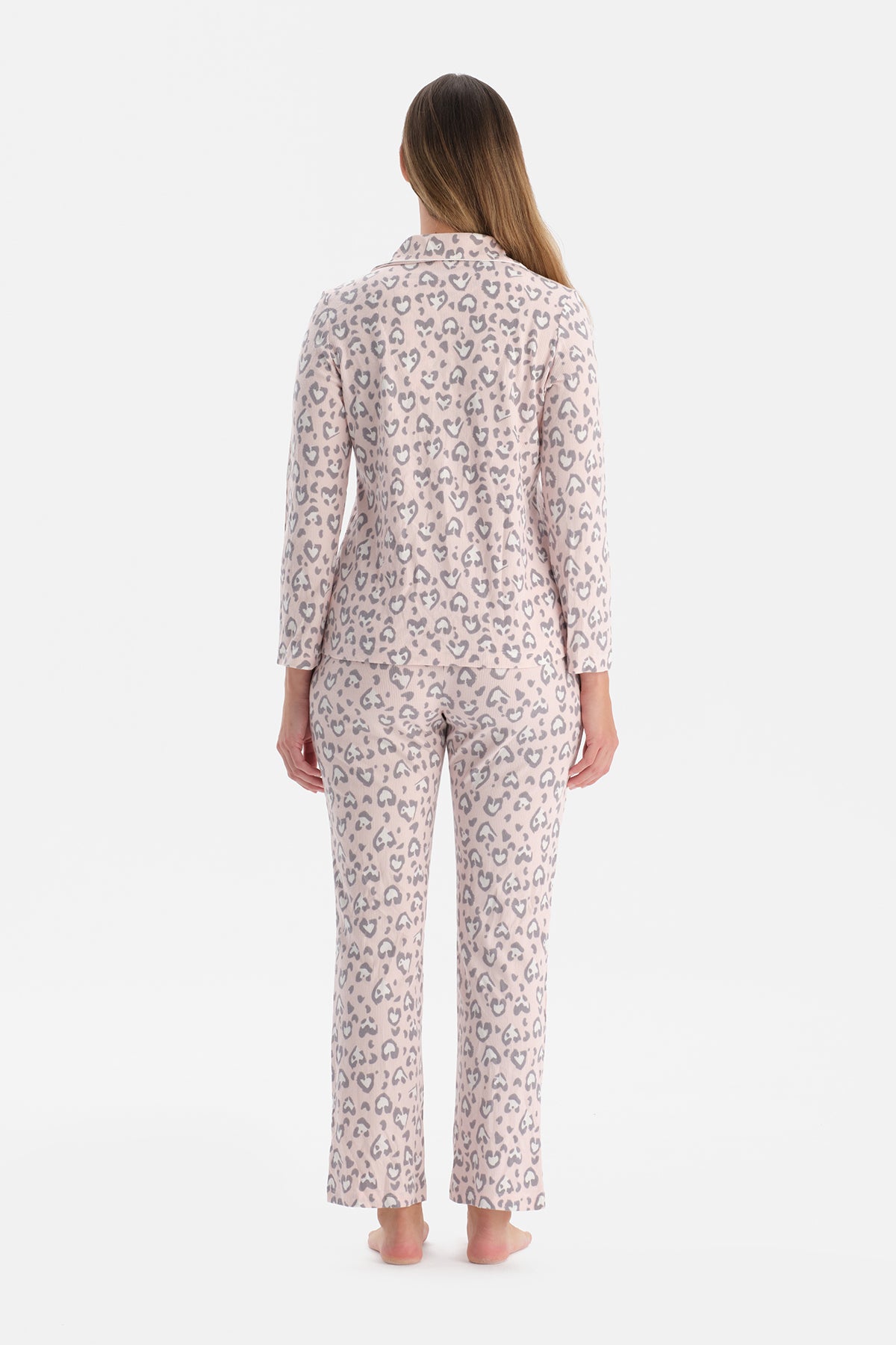 Açık Pembe Leopar Desenli Waffle Pijama Takımı