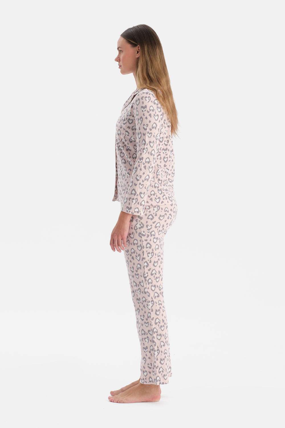 Açık Pembe Leopar Desenli Waffle Pijama Takımı