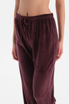 Bordo Biye Detaylı Kadife Gömlek Pantolon Pijama Takımı