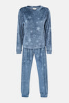 Lacivert Gofre Yıldız Baskılı Tişört Pantolon Pijama Takımı