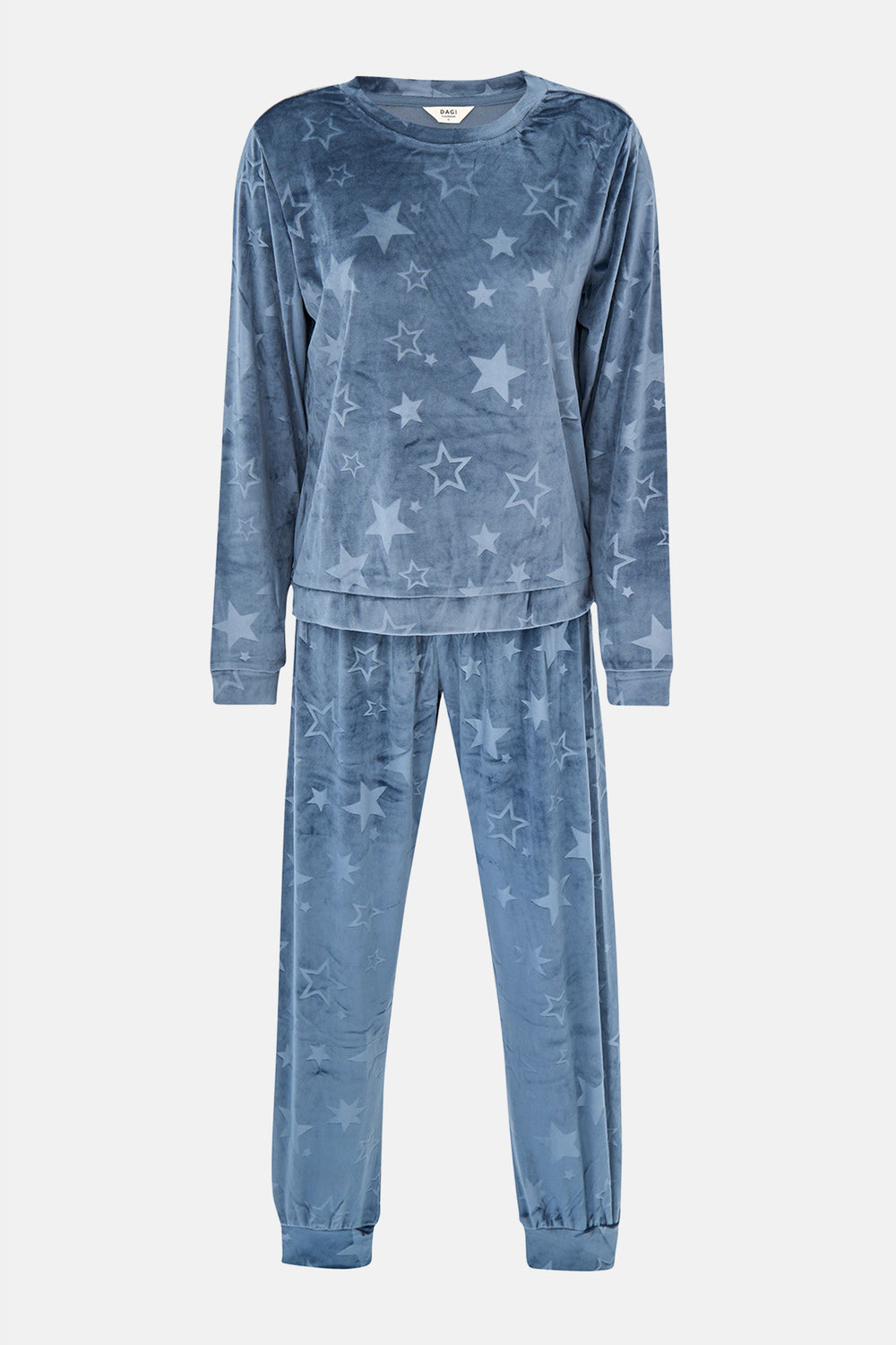 Lacivert Gofre Yıldız Baskılı Tişört Pantolon Pijama Takımı