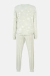 Su Yeşili Gofre Yıldız Baskılı Tişört Pantolon Pijama Takımı