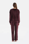Bordo Uzun Kollu Kadife Tişört Pantolon Pijama Takımı