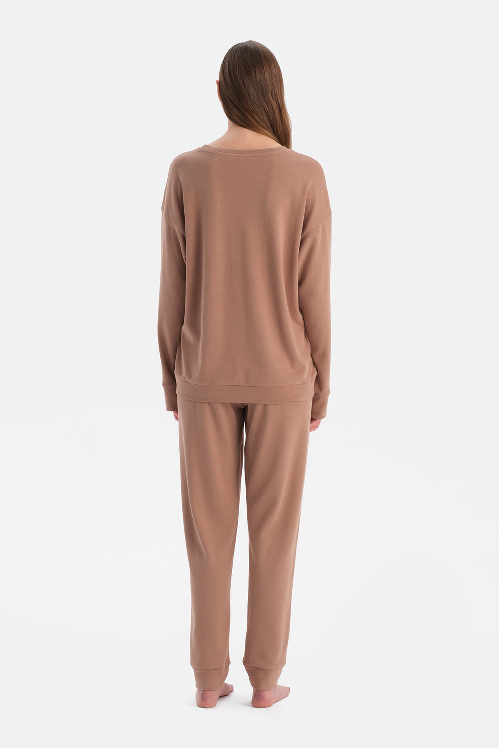 Sütlü Kahve Bisiklet Yaka Jogger Paça Celliant Pijama Takımı