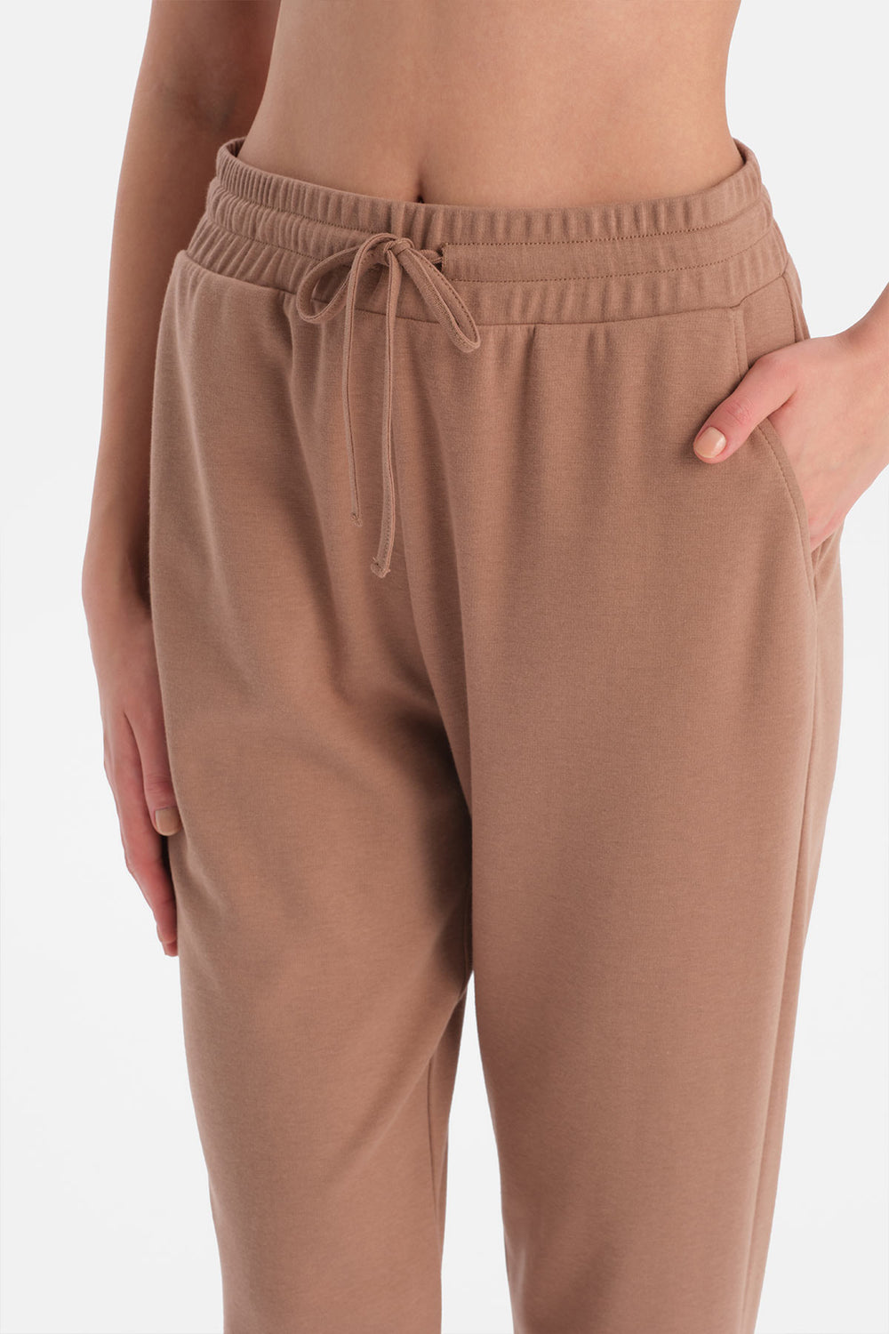 Sütlü Kahve Bisiklet Yaka Jogger Paça Celliant Pijama Takımı