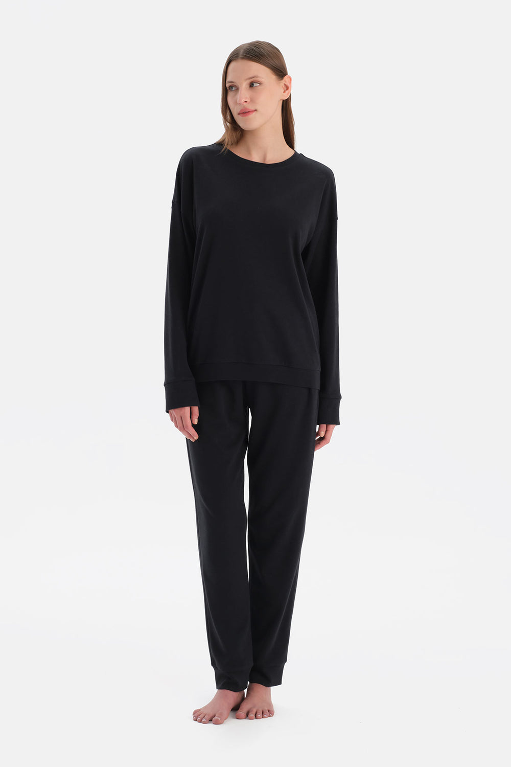 Siyah Bisiklet Yaka Jogger Paça Celliant Pijama Takımı