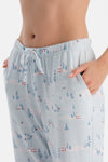 Açık Mavi Baskılı Termal Gömlek Pantolon Pijama Takımı