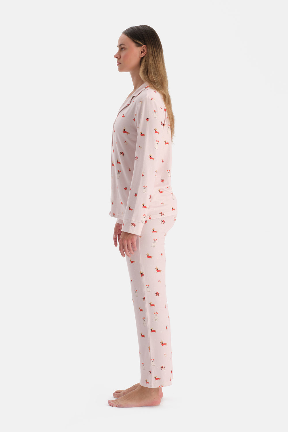 Açık Pembe Baskılı Termal Gömlek Pantolon Pijama Takımı