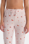 Açık Pembe Baskılı Termal Gömlek Pantolon Pijama Takımı