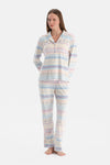 Multicolor Baskılı Kadife Gömlek Pantolon Pijama Takımı