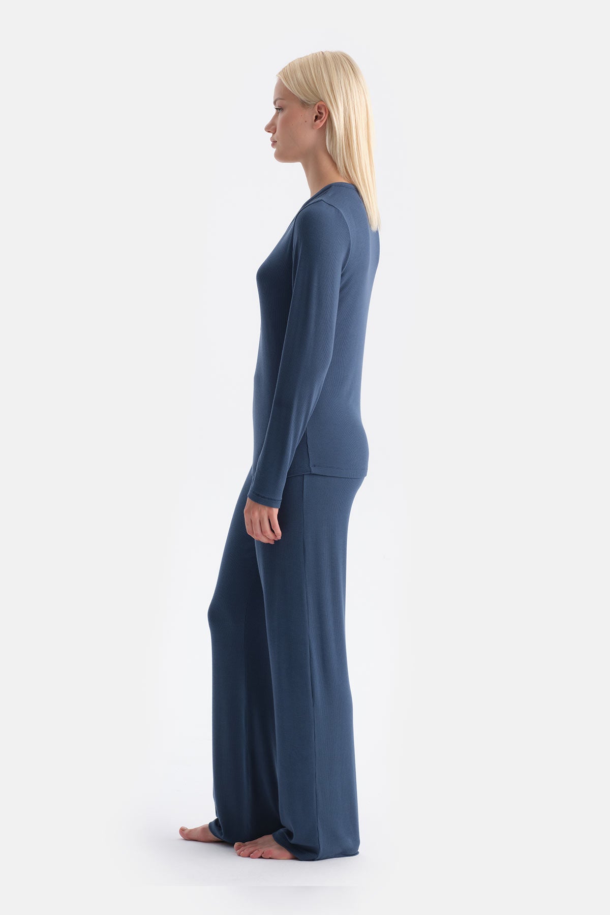 Indigo Uzun Kollu Kaşkore Tişört Pantolon Takım