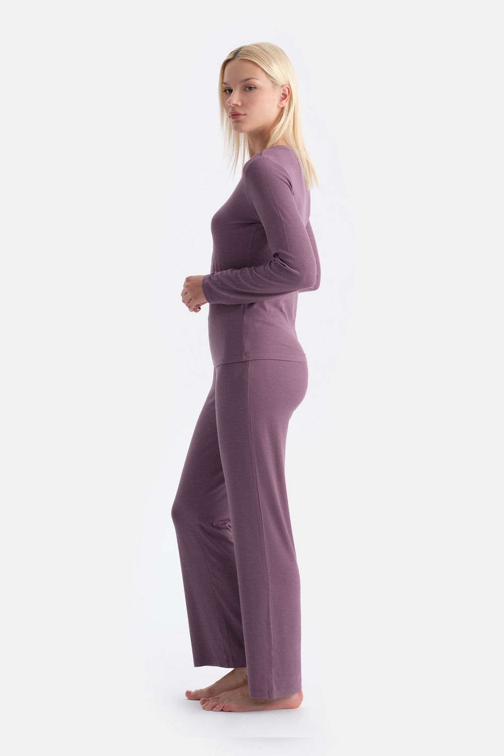 Mürdüm Uzun Kollu Kaşkore Tişört Pantolon Takım