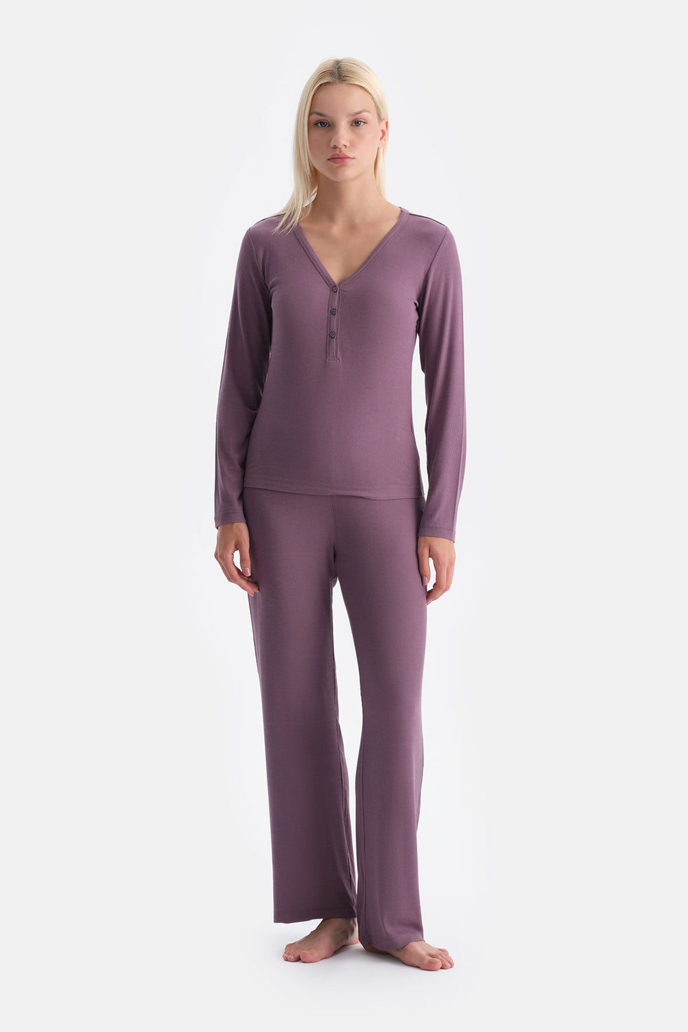 Mürdüm Uzun Kollu Kaşkore Tişört Pantolon Takım