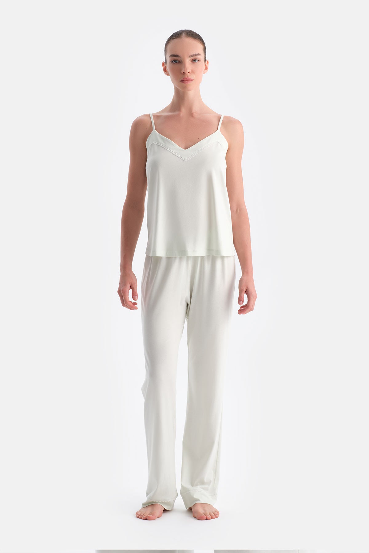 Su Yeşili Dantel Detaylı Atlet Pantolon Takım